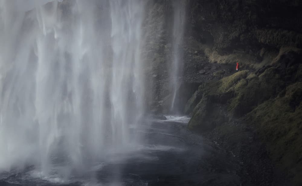 Red Figure Mighty Falls by Fran Osuna — canvas wall art