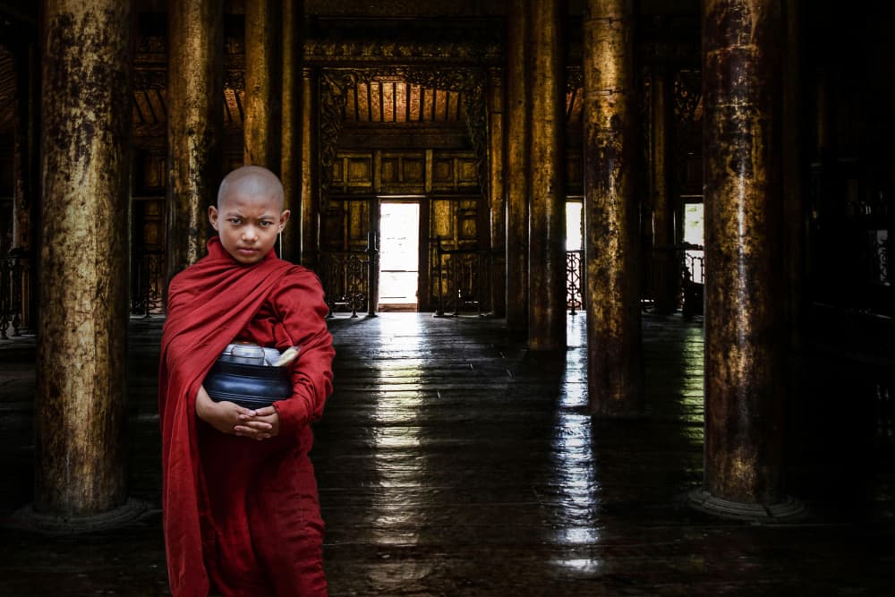 Solemn Monk Ancient Temple by Irene Perovich — canvas wall art