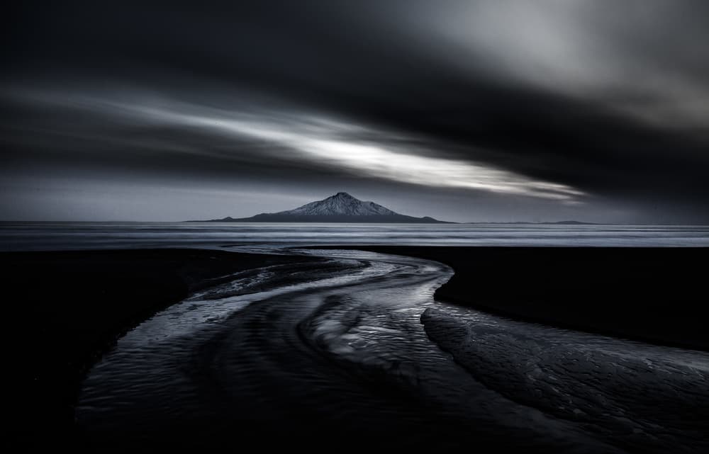 Black Beach Mountain Stream by mitsuhiko.kamada — canvas wall art