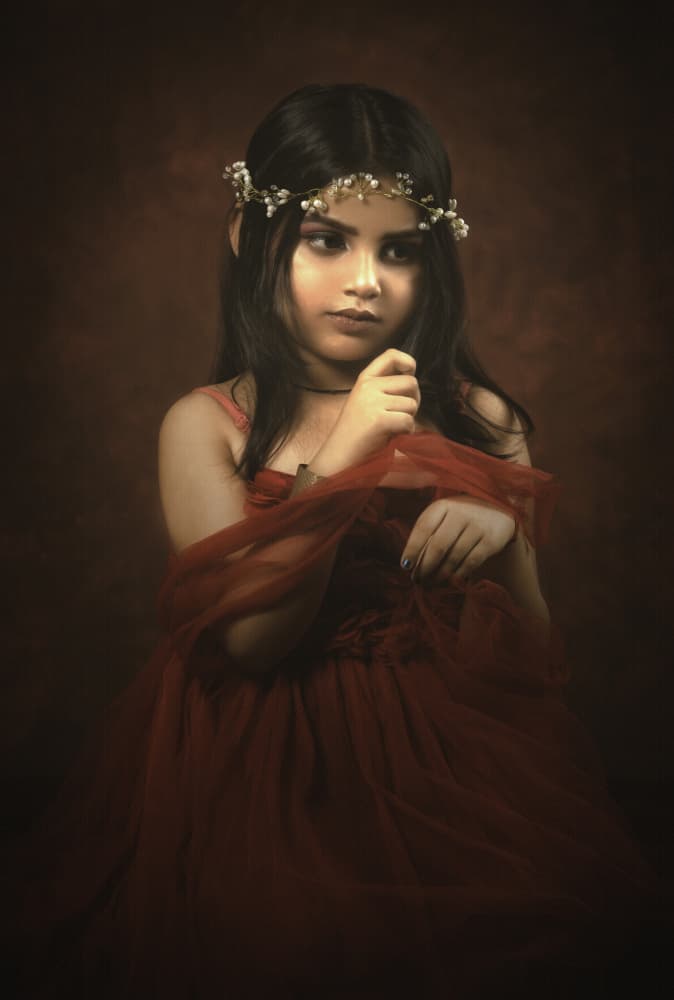 Pensive Floral Child by Nilendu Banerjee — canvas wall art