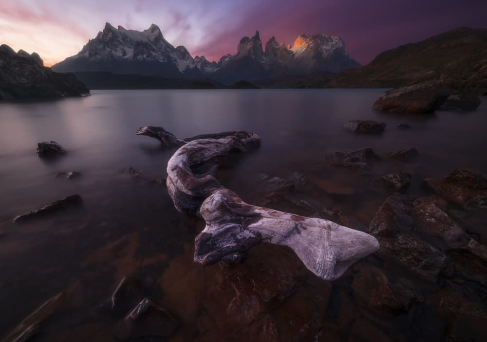 Patagonia Lake Sunset by Baldea Victor-Emilian — canvas wall art