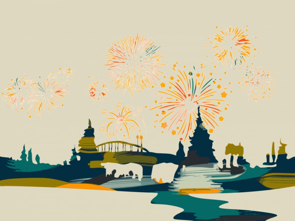 Festive City Fireworks by Annick — canvas wall art