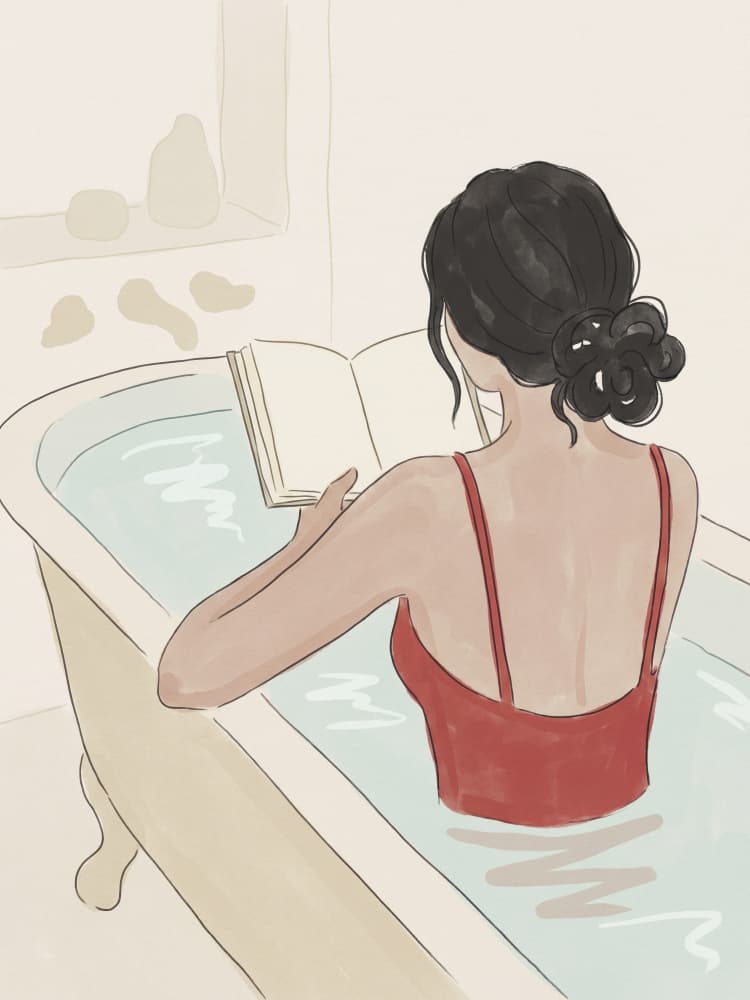 Serene Bath and Book by Andreas Magnusson — canvas wall art