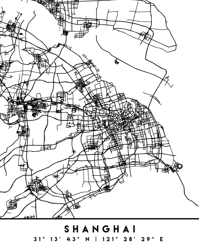 Minimalist Shanghai Map by Emiliano Deificus — canvas wall art