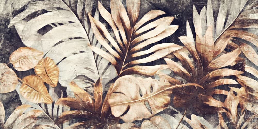 Golden Tropical Leaves by Rafal Kulik — canvas wall art