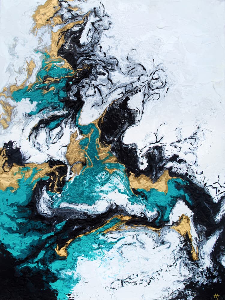 Opulent Gold Teal Swirls by Alyson Storms — canvas wall art