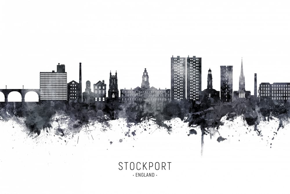 Stockport Watercolor Cityscape by Michael Tompsett — canvas wall art