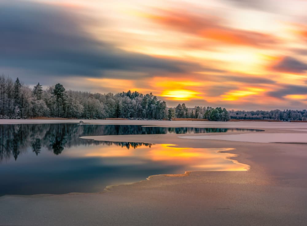 Winter Lake Sunset Reflections by Christian Lindsten — canvas wall art