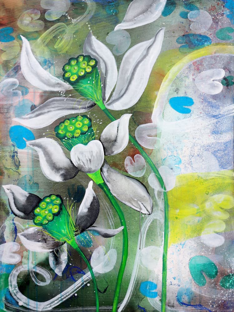 Vibrant Lotus Pond by POOVI ART — canvas wall art
