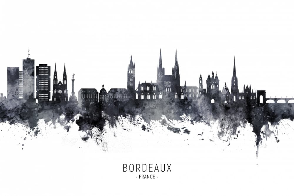 Bordeaux Watercolor Skyline by Michael Tompsett — canvas wall art
