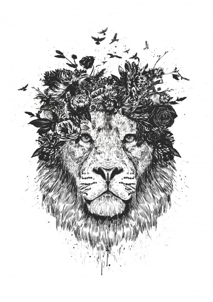 Majestic Floral Lion by Balazs Solti — canvas wall art