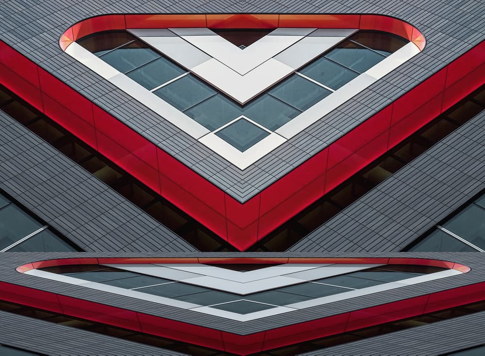 Red Geometric Architecture by Henk van Maastricht — canvas wall art