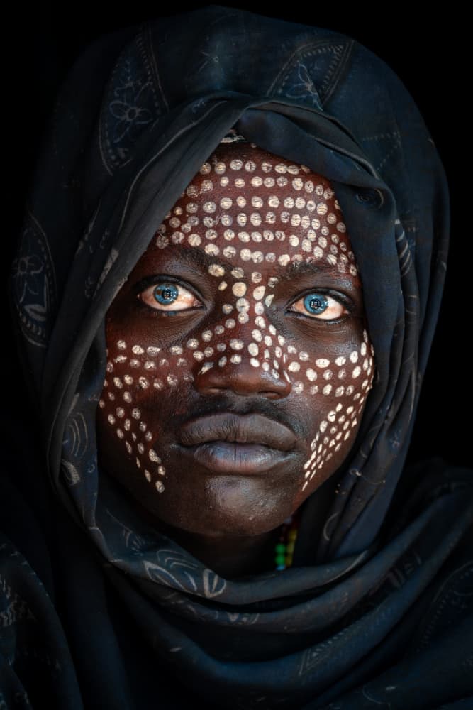 Tribal Face Blue Gaze by HuongHoang — canvas wall art