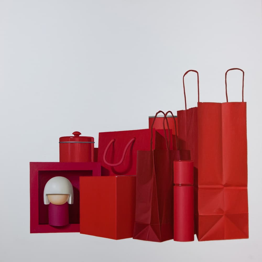 Red Shopping Gifts by Ildefonso Martín — canvas wall art