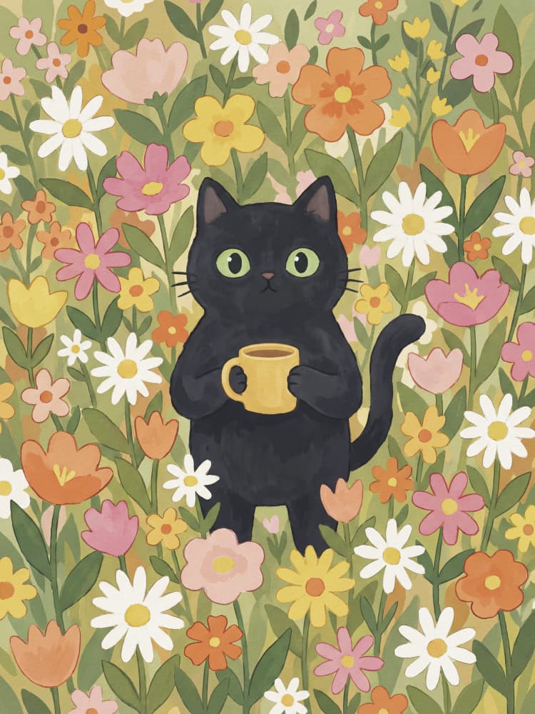 Whimsical Cat Flower Garden by Andreas Magnusson — canvas wall art