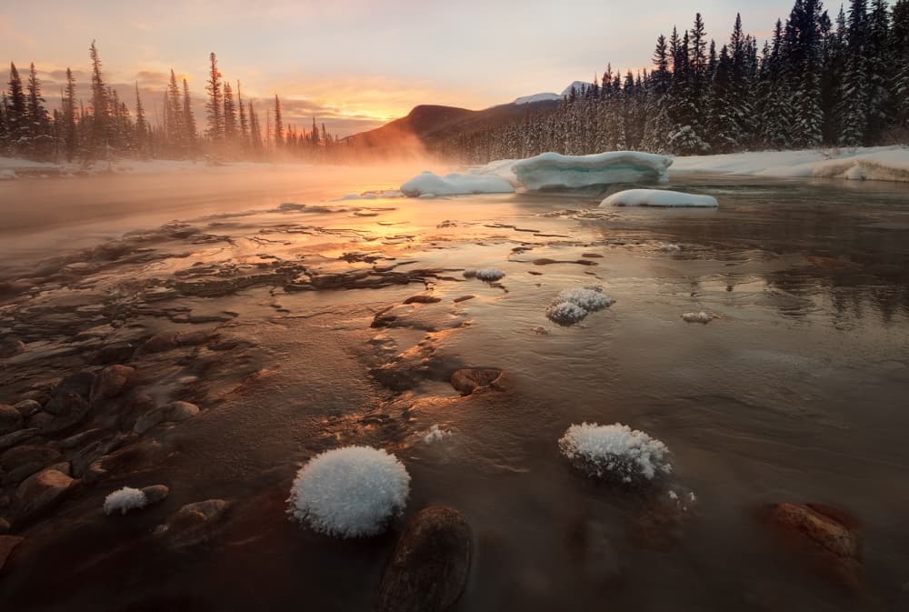 Golden Misty River by Hong Zeng — canvas wall art