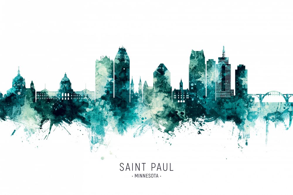 Saint Paul Watercolor Skyline by Michael Tompsett — canvas wall art