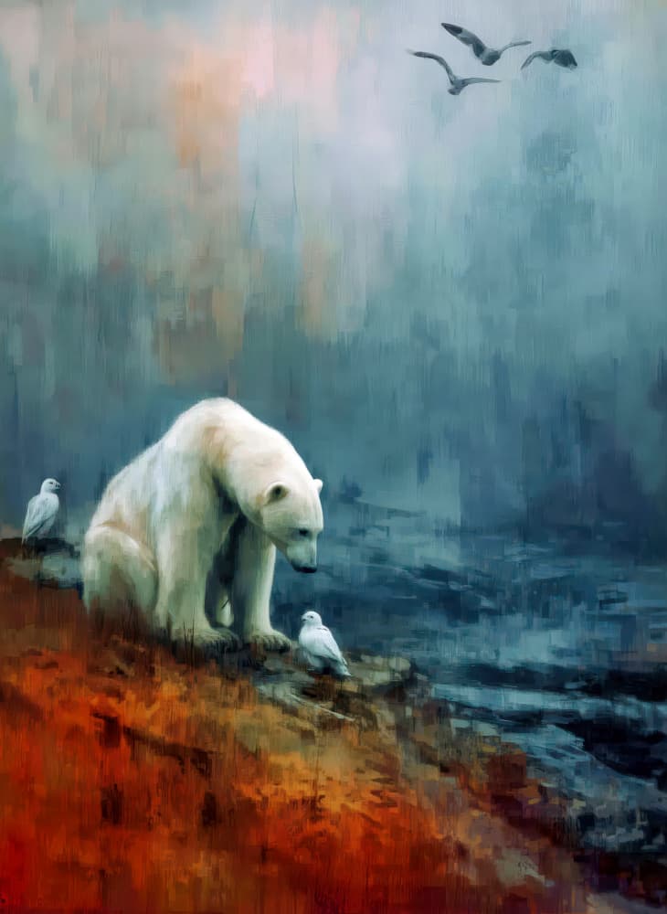 Contemplative Polar Bear by Justyna Jaszke — canvas wall art