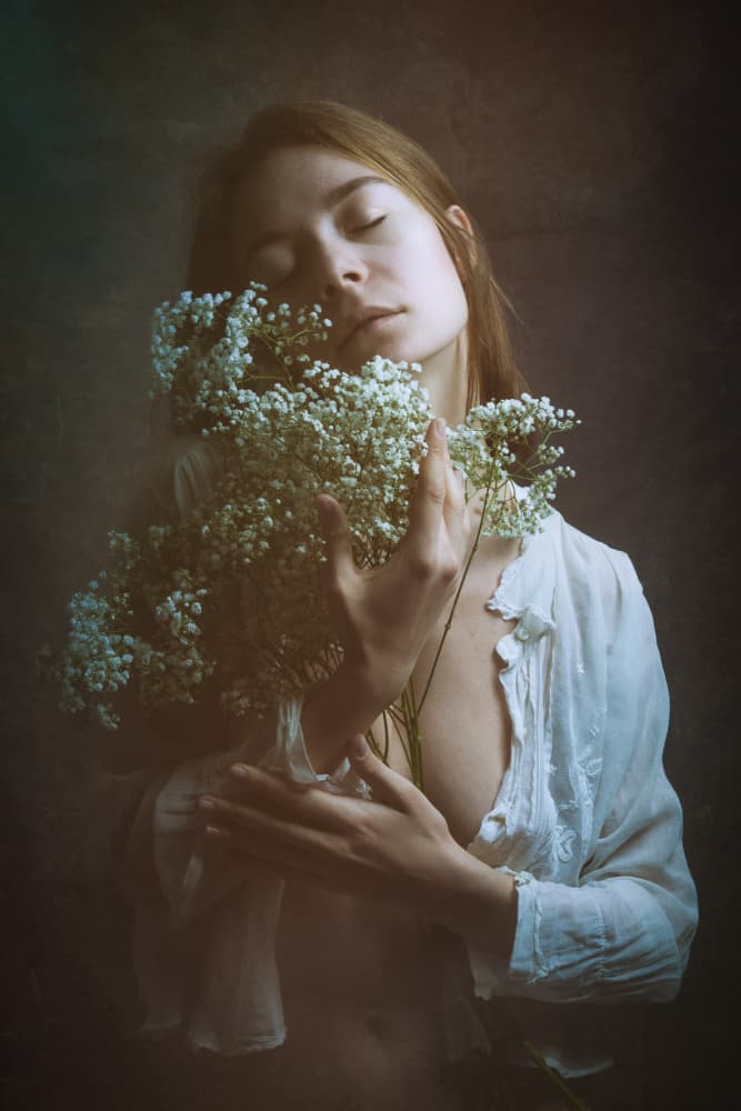 Serene Woman with Flowers by Ruth Franke — canvas wall art