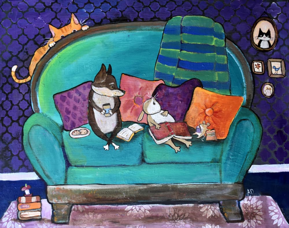 Cozy Pet Reading Time by Andrea Doss — canvas wall art