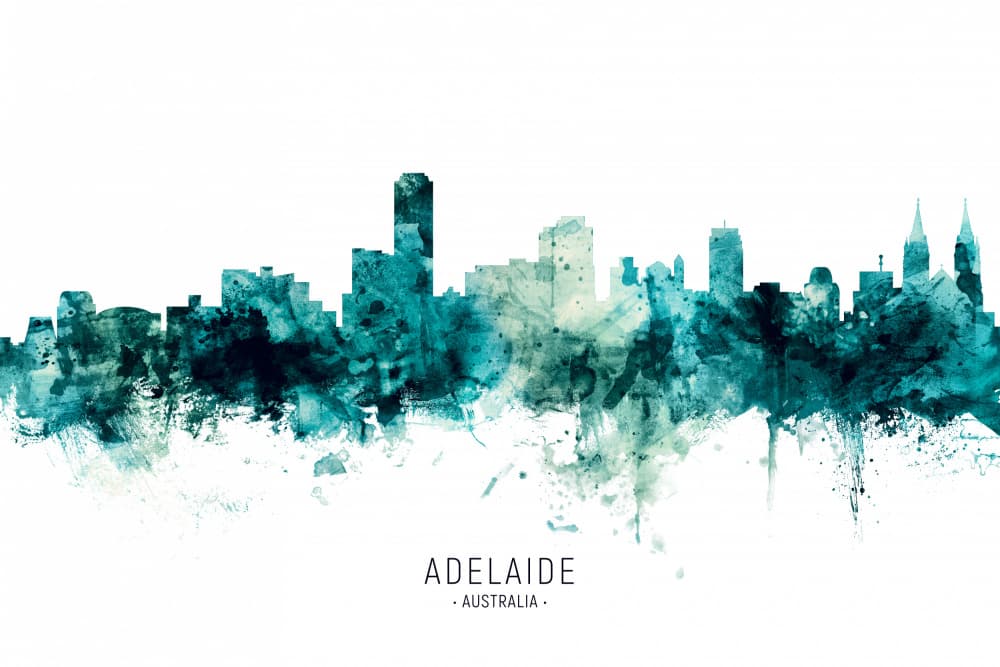 Adelaide Watercolor Skyline by Michael Tompsett — canvas wall art