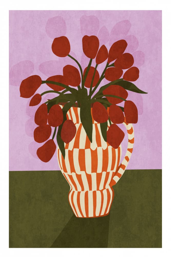 Bold Tulips in Vase by Emel Tunaboylu — canvas wall art