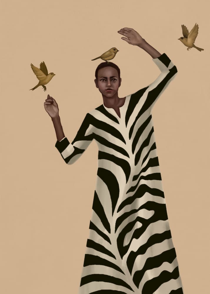 Graceful Woman and Birds by Nadjaa — canvas wall art