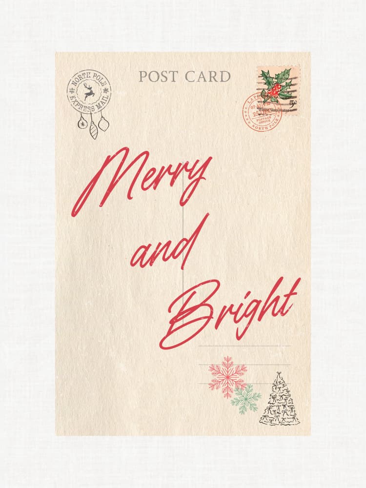 Merry and Bright Postcard by Jolly and Dash — canvas wall art