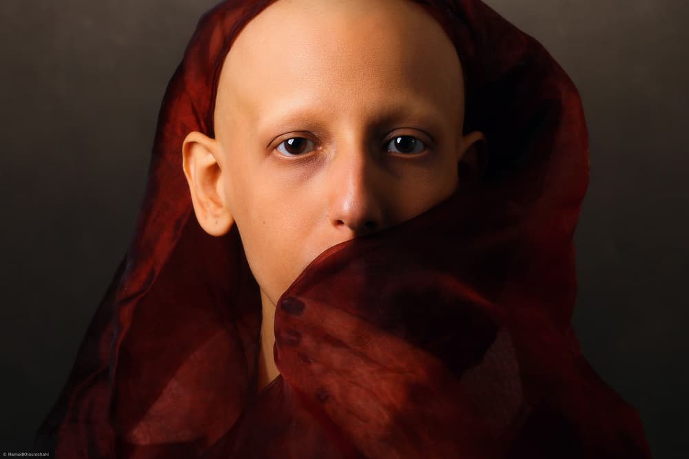 Serene Bald Red Portrait by Hamed Khosroshahi — canvas wall art