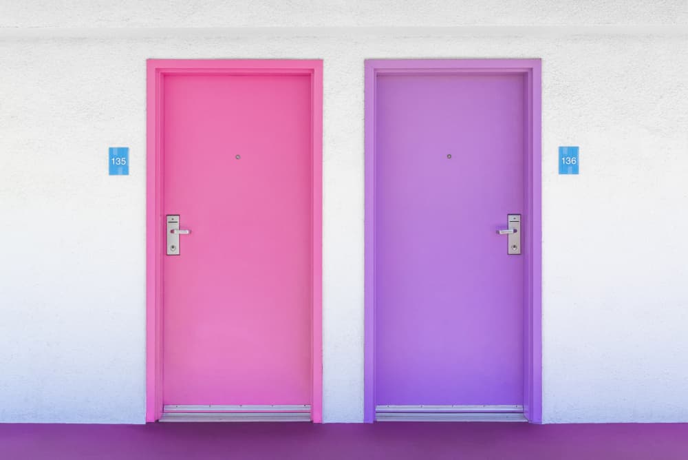Pink and Purple Doors at the Saguaro by Tom Windeknecht — canvas wall art