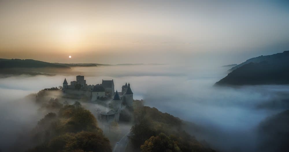 Misty Castle Sunrise by Guy Krier — canvas wall art