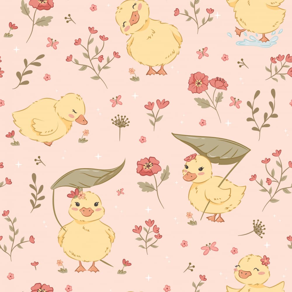 Playful Ducklings And Flowers by Weronika Gross — canvas wall art