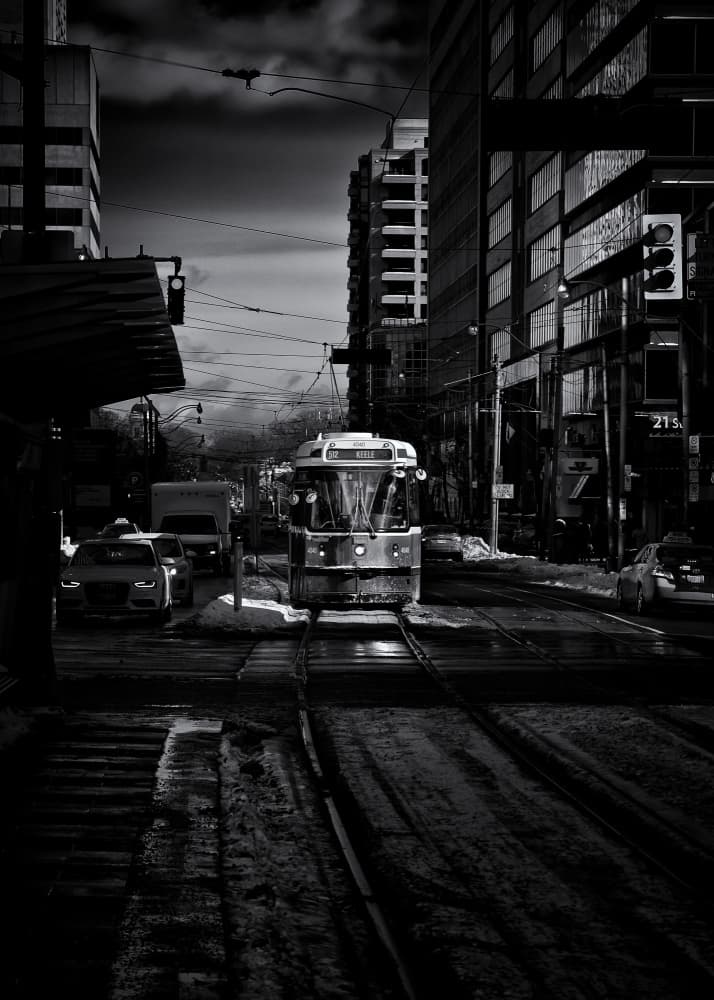 Dark Winter Streetcar by The Learning Curve Photography — canvas wall art