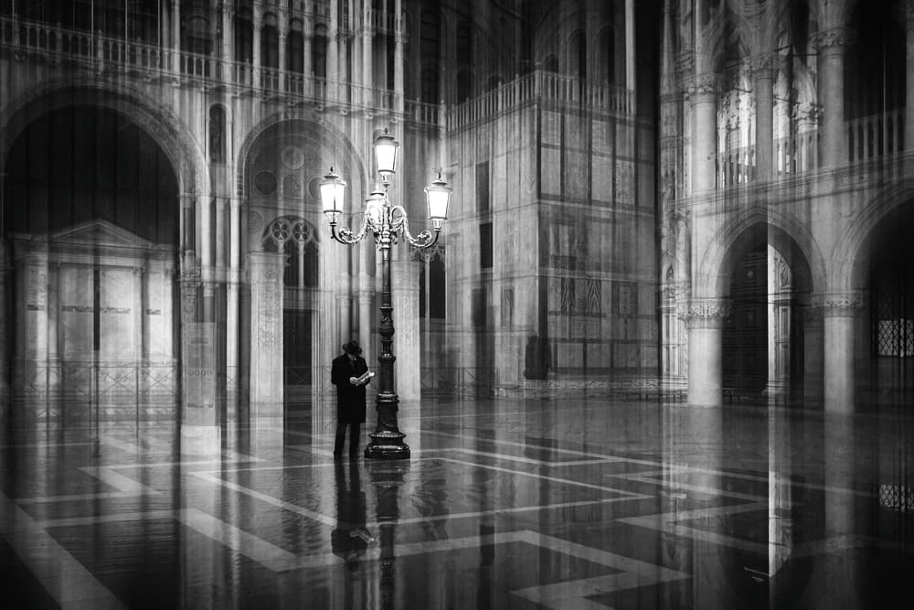 Solitary Figure Archways by Roswitha Schleicher-Schwarz — canvas wall art