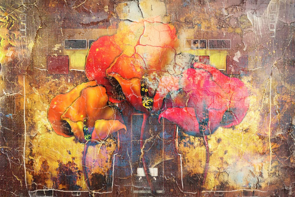 Vibrant Textured Flowers by Rafal Kulik — canvas wall art