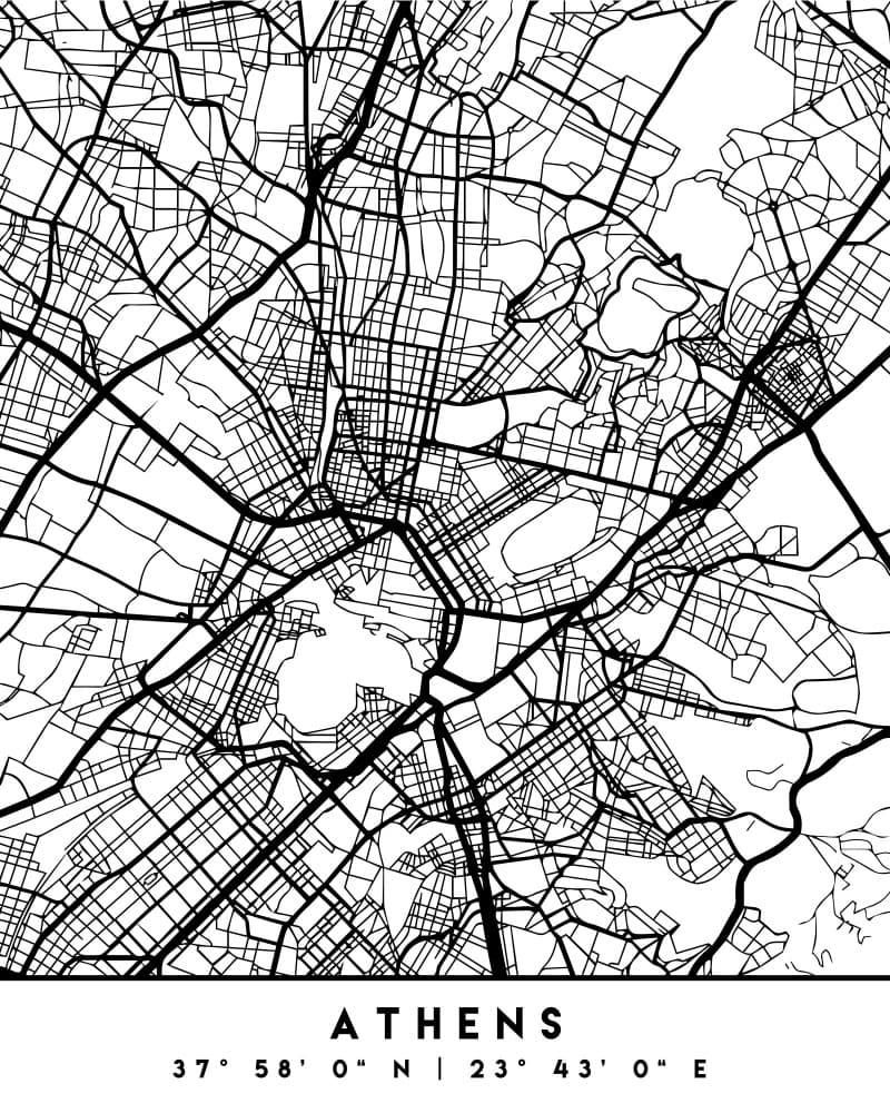 Athens City Map by Emiliano Deificus — canvas wall art