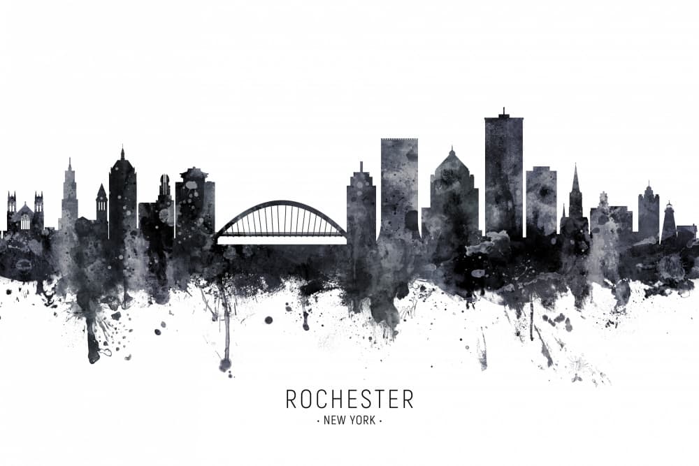Watercolor Rochester Skyline by Michael Tompsett — canvas wall art