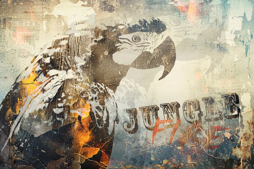 Grunge Jungle Macaw by Rafal Kulik — canvas wall art