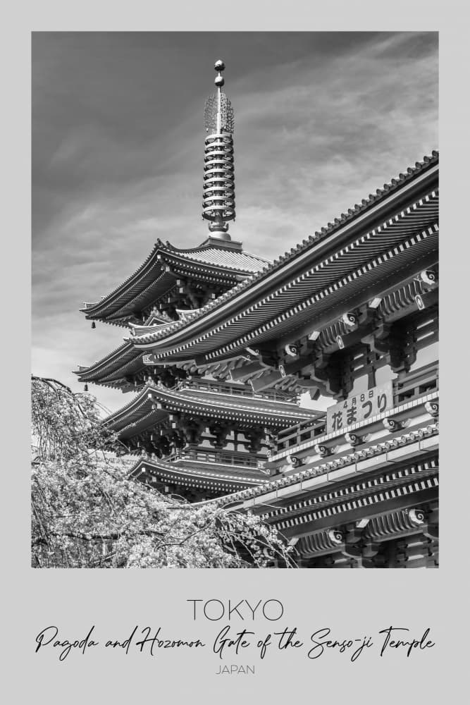 In focus: TOKYO Pagoda and Hozomon Gate of the Senso-ji Temple by Melanie Viola — canvas wall art