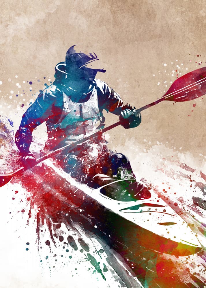 Colorful Kayak Action by Justyna Jaszke — canvas wall art