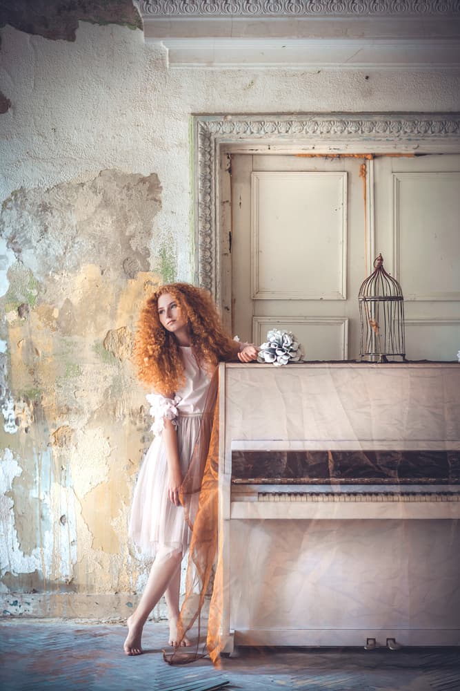 Dreamy Woman Old Piano by Ruslan Bolgov — canvas wall art