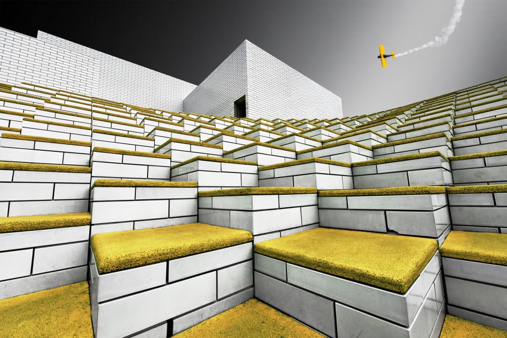 Geometric Steps Yellow Plane by Jorge Pimenta — canvas wall art