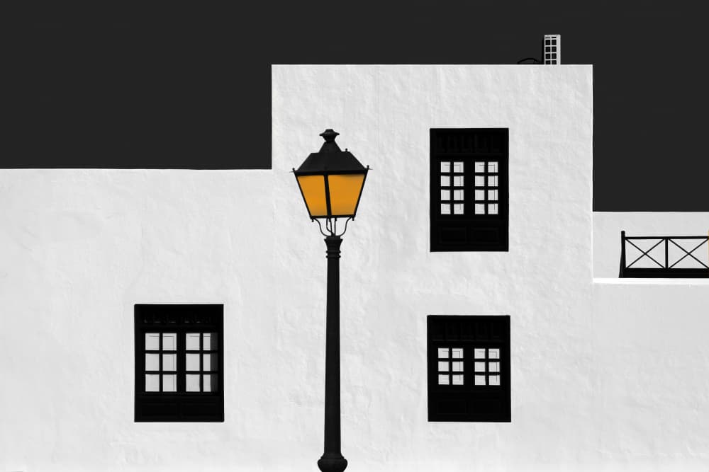 Glowing Lamppost Facade by Hans-Wolfgang Hawerkamp — canvas wall art
