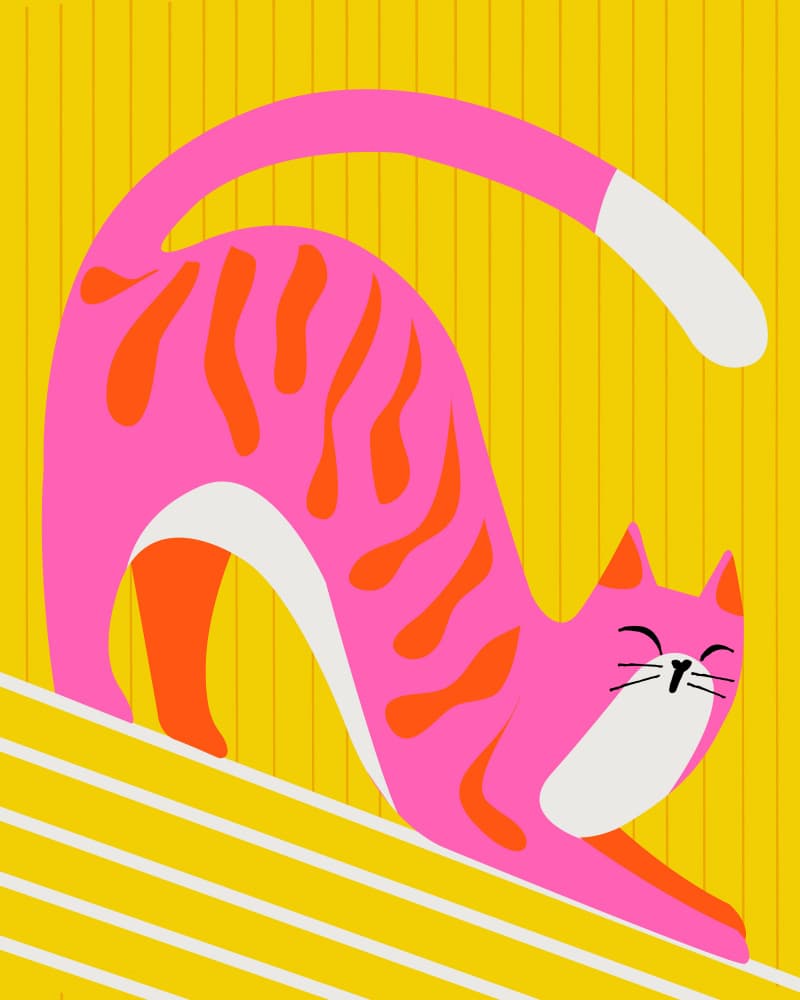 Pink Striped Stretching Cat by Kintsugi99 — canvas wall art