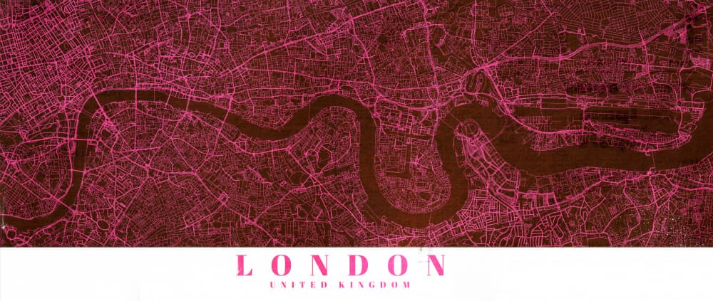 Magenta London City Map by Nicholas — canvas wall art