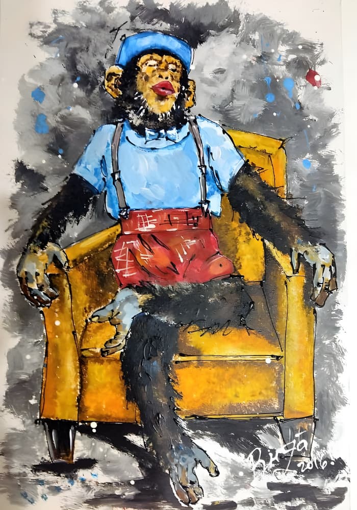 Sassy Chimp in Armchair by Anda Bieza — canvas wall art