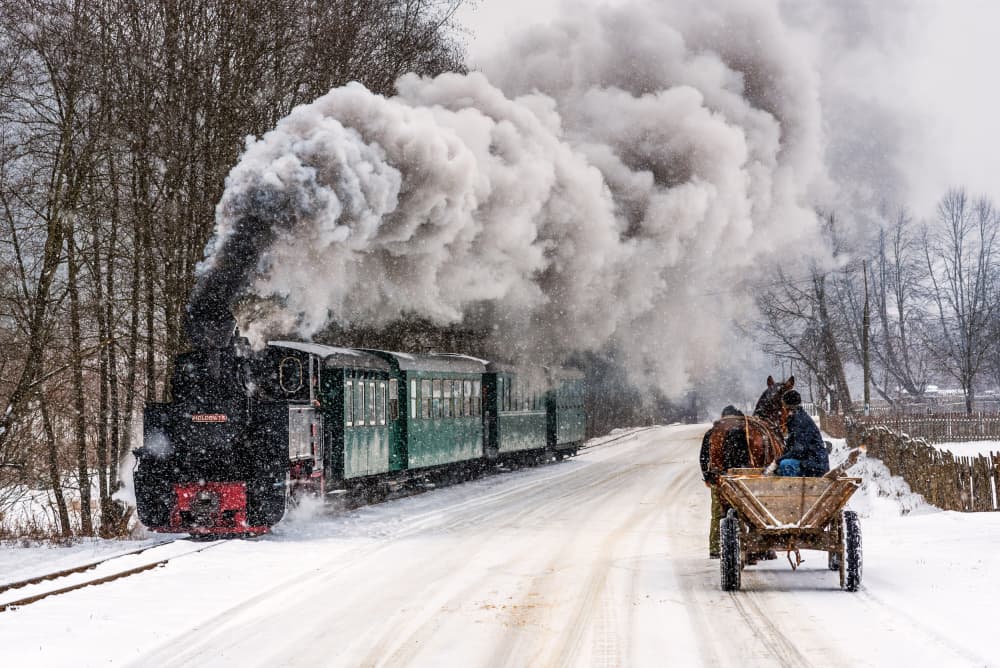 Steam Train Winter Journey by Panfil Pirvulescu — canvas wall art