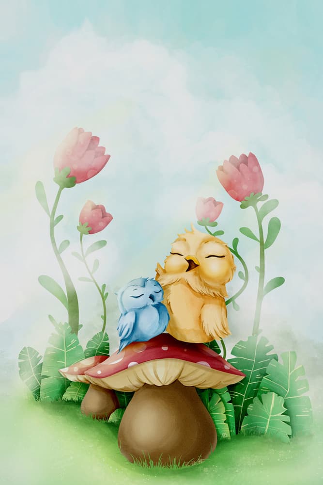 Happy Owls on Mushroom by Xuan Thai — canvas wall art