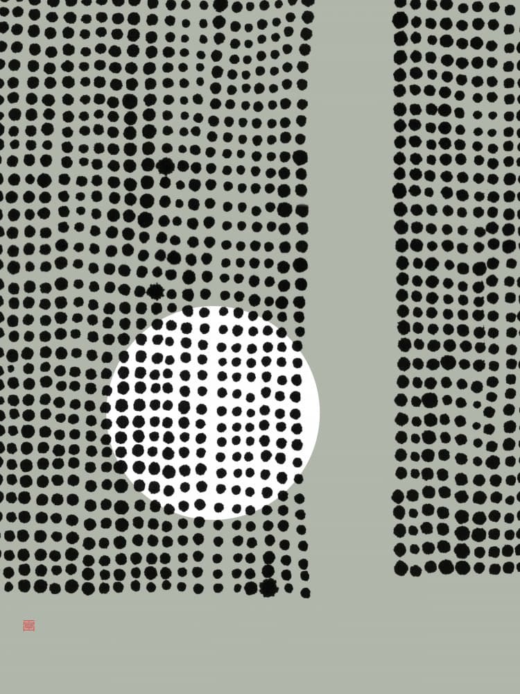 Black Dots White Circle by Thoth Adan — canvas wall art