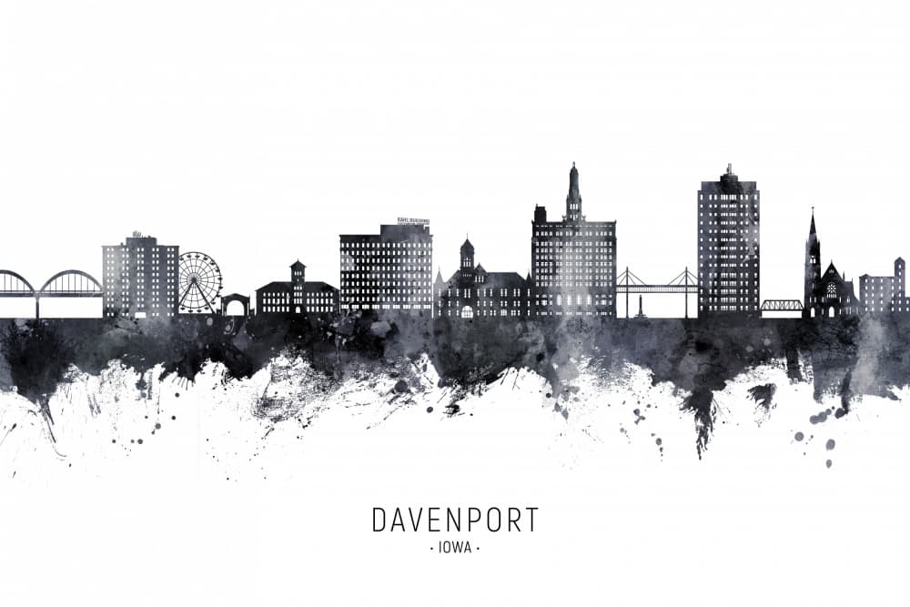 Davenport Iowa Skyline by Michael Tompsett — canvas wall art